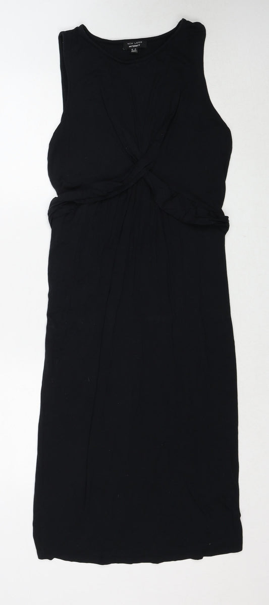 New Look Womens Black Viscose Tank Dress Size 10 V-Neck Pullover