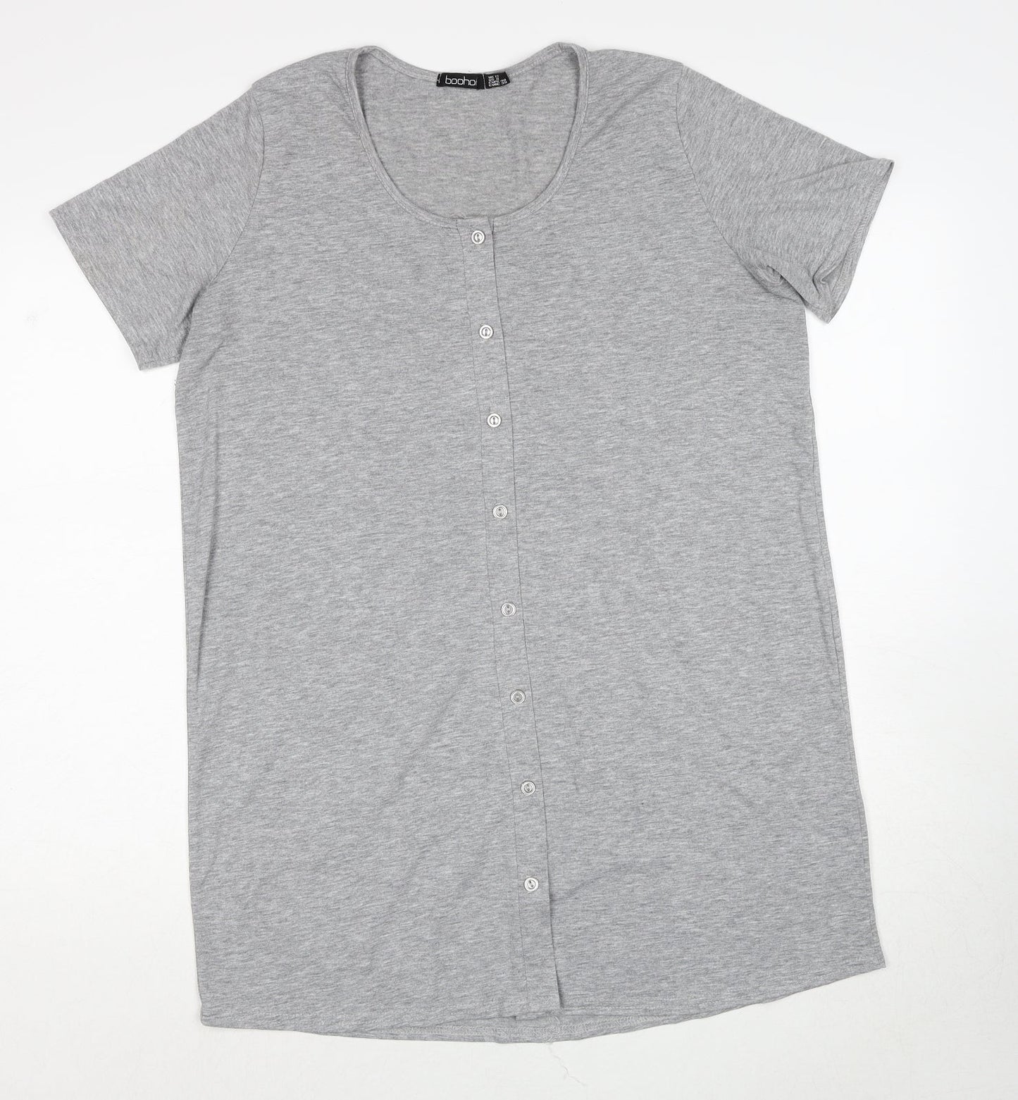 Boohoo Womens Grey Polyester Basic Button-Up Size 12 Round Neck