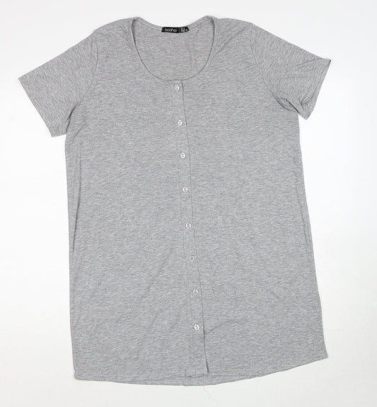 Boohoo Womens Grey Polyester Basic Button-Up Size 12 Round Neck