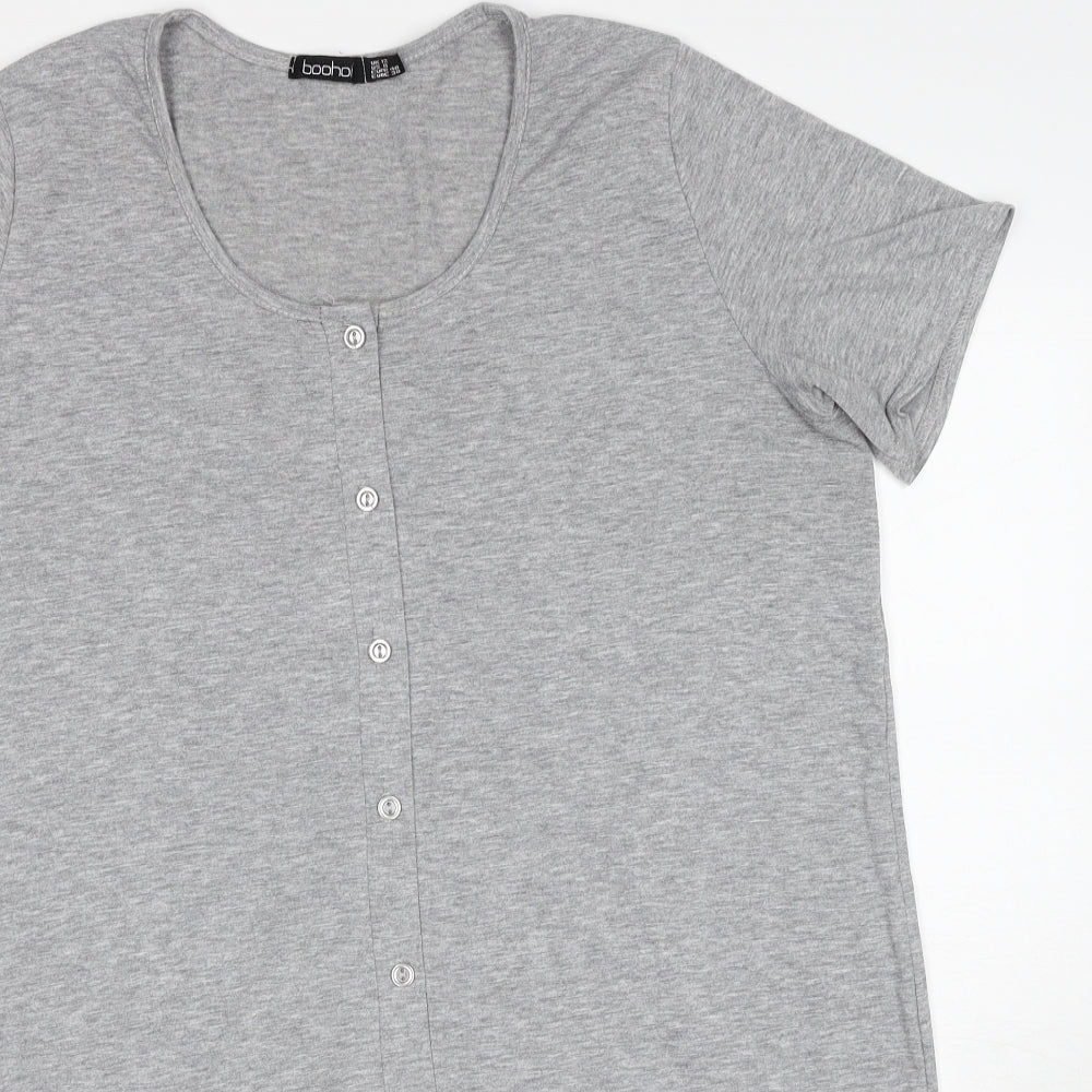 Boohoo Womens Grey Polyester Basic Button-Up Size 12 Round Neck