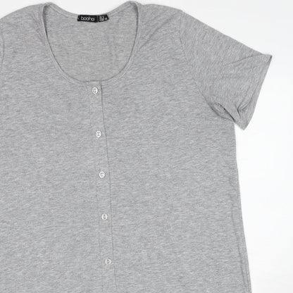 Boohoo Womens Grey Polyester Basic Button-Up Size 12 Round Neck