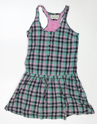 Jack Wills Womens Green Plaid Cotton Tank Dress Size 8 Round Neck Pullover