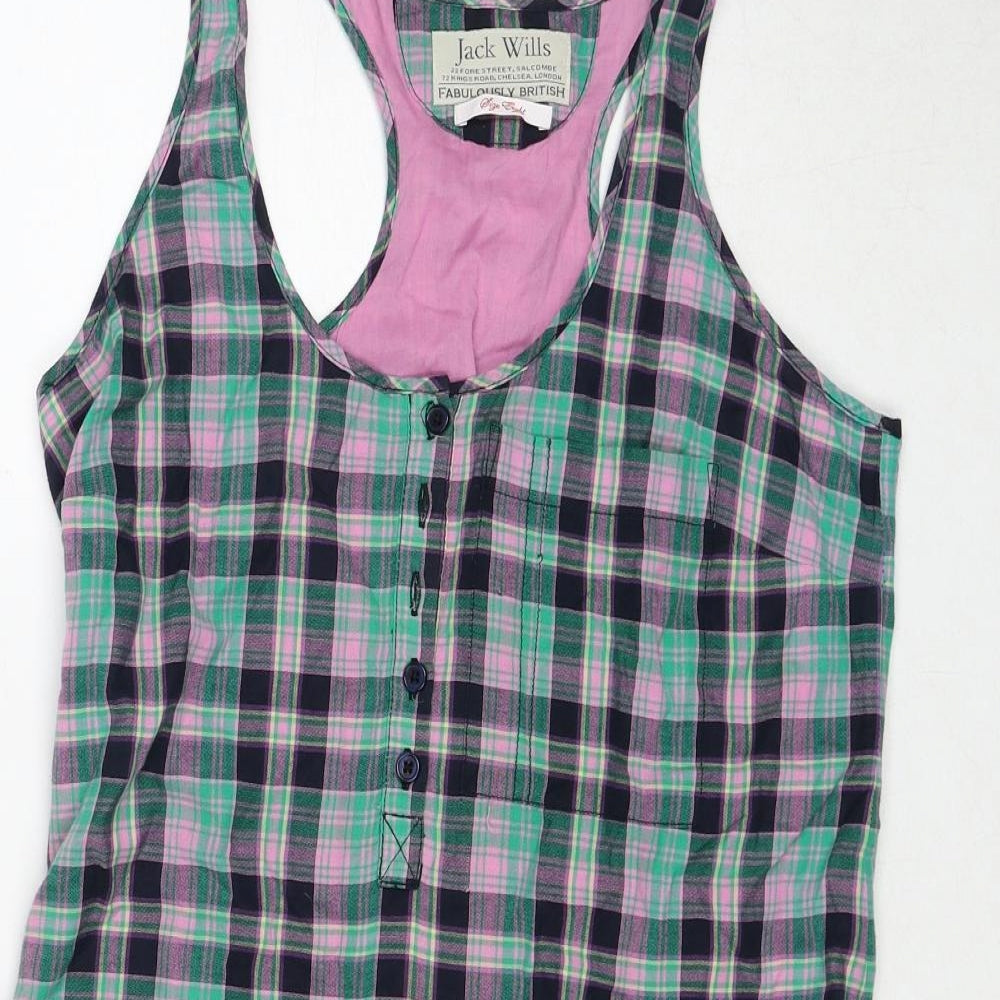 Jack Wills Womens Green Plaid Cotton Tank Dress Size 8 Round Neck Pullover
