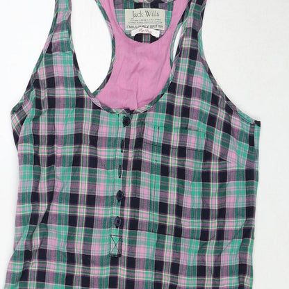 Jack Wills Womens Green Plaid Cotton Tank Dress Size 8 Round Neck Pullover