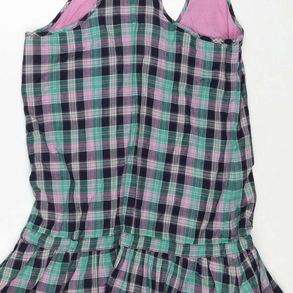 Jack Wills Womens Green Plaid Cotton Tank Dress Size 8 Round Neck Pullover