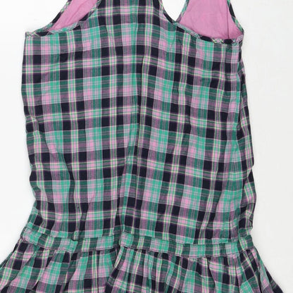 Jack Wills Womens Green Plaid Cotton Tank Dress Size 8 Round Neck Pullover