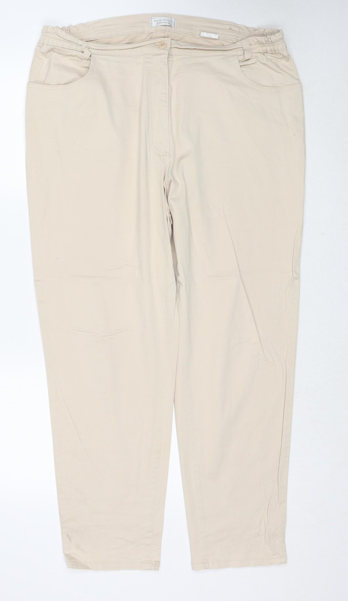 Pioneer Womens Beige Cotton Trousers Size 48 in L29 in Regular Zip