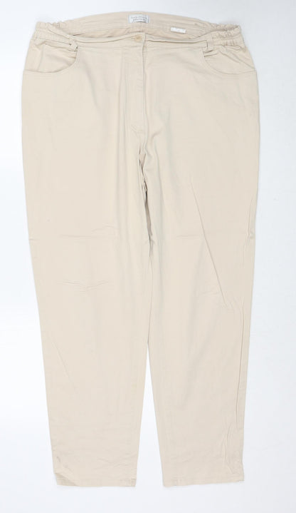Pioneer Womens Beige Cotton Trousers Size 48 in L29 in Regular Zip