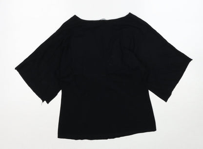 Red Herring Womens Black Viscose Basic Blouse Size 10 V-Neck - Lace Detail