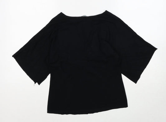Red Herring Womens Black Viscose Basic Blouse Size 10 V-Neck - Lace Detail