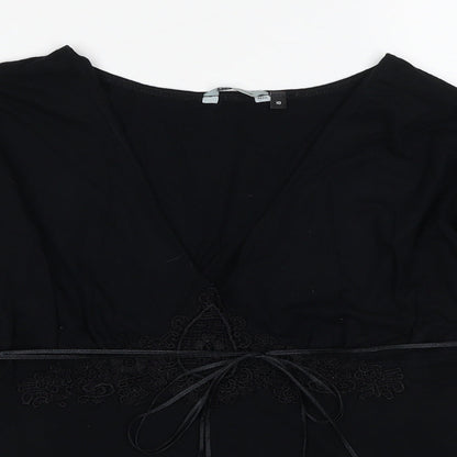 Red Herring Womens Black Viscose Basic Blouse Size 10 V-Neck - Lace Detail