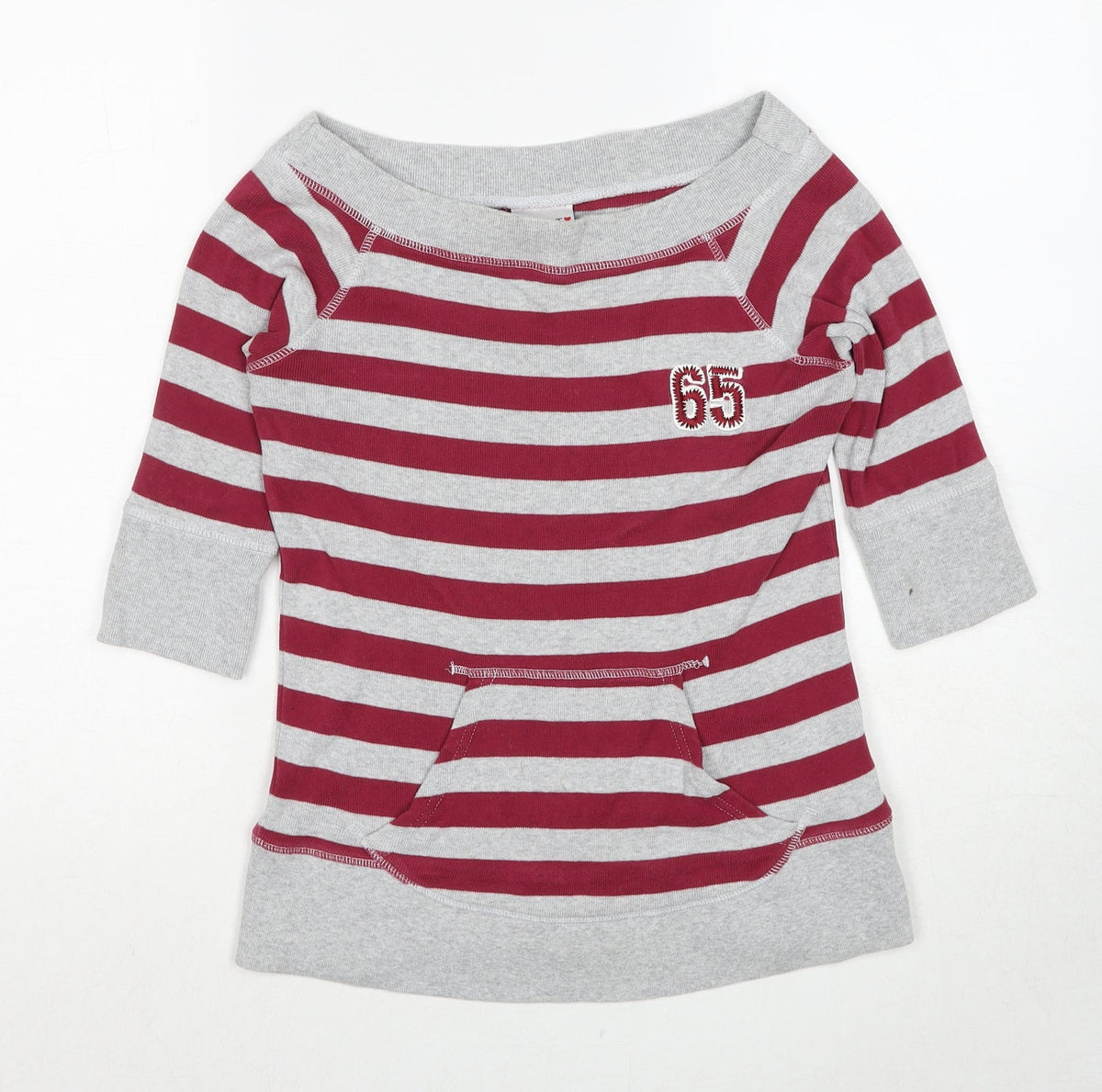 NEXT Girls Grey Striped Cotton Pullover Sweatshirt Size 9-10 Years Pullover
