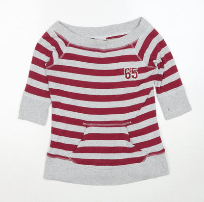NEXT Girls Grey Striped Cotton Pullover Sweatshirt Size 9-10 Years Pullover