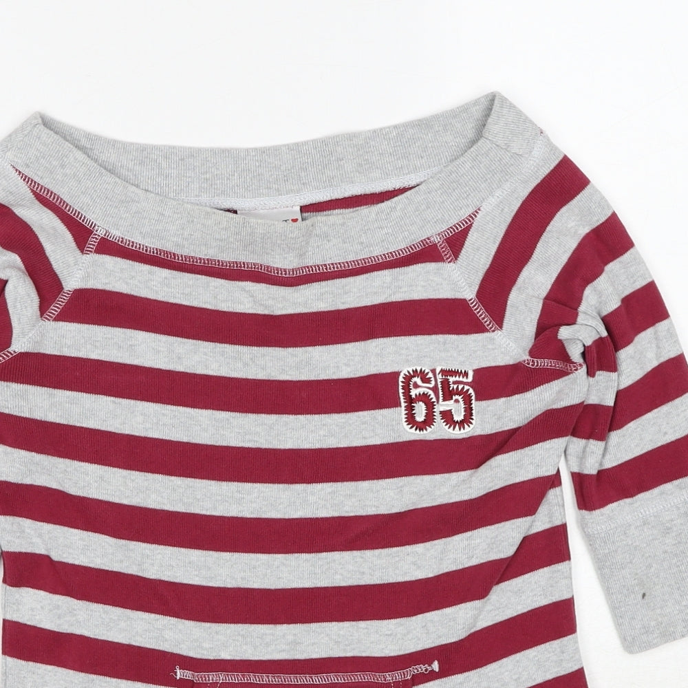 NEXT Girls Grey Striped Cotton Pullover Sweatshirt Size 9-10 Years Pullover