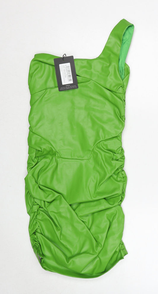 PRETTYLITTLETHING Womens Green Polyester Bodycon Size 6 One Shoulder Pullover