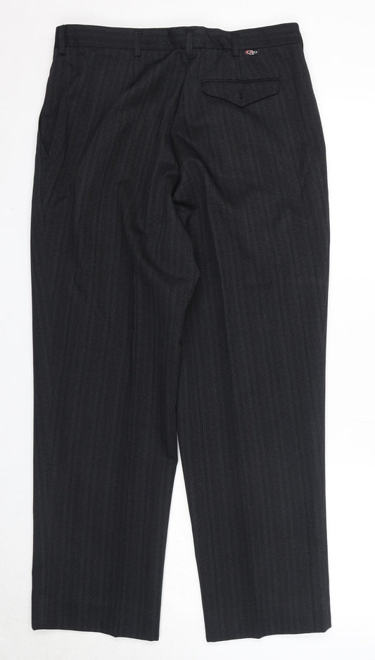 GP Mens Black Striped Polyester Trousers Size 38 in L23 in Regular Zip