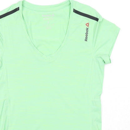 Reebok Womens Green Polyamide Pullover T-Shirt Size S V-Neck Pullover