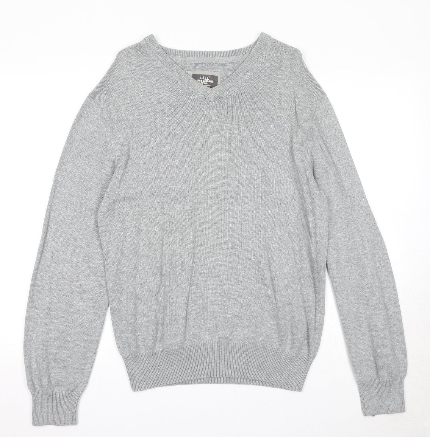 H&M Mens Grey V-Neck Cotton Pullover Jumper Size M Long Sleeve