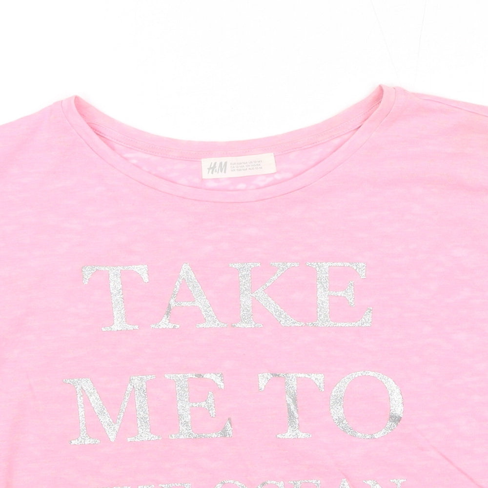 H&M Girls Pink Cotton Pullover T-Shirt Size 13-14 Years Round Neck Pullover - Take Me to the Ocean