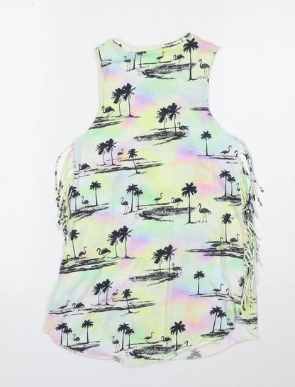 NEXT Girls Multicoloured Geometric Cotton Pullover Tank Size 6 Years Round Neck Pullover - Palm Tree Print
