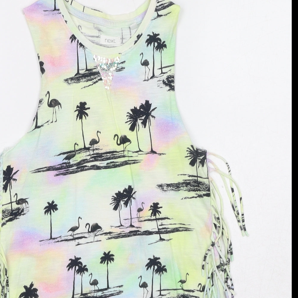 NEXT Girls Multicoloured Geometric Cotton Pullover Tank Size 6 Years Round Neck Pullover - Palm Tree Print