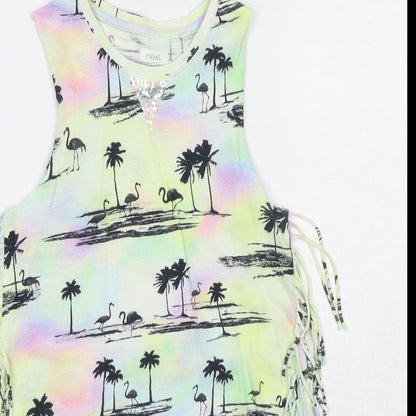 NEXT Girls Multicoloured Geometric Cotton Pullover Tank Size 6 Years Round Neck Pullover - Palm Tree Print