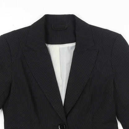New Look Womens Black Striped Polyester Jacket Suit Jacket Size 12