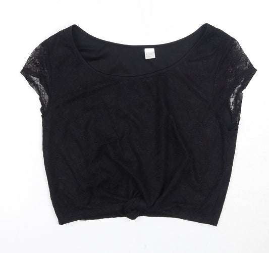 Womens UK Size 14 H&M Black Basic T-Shirt