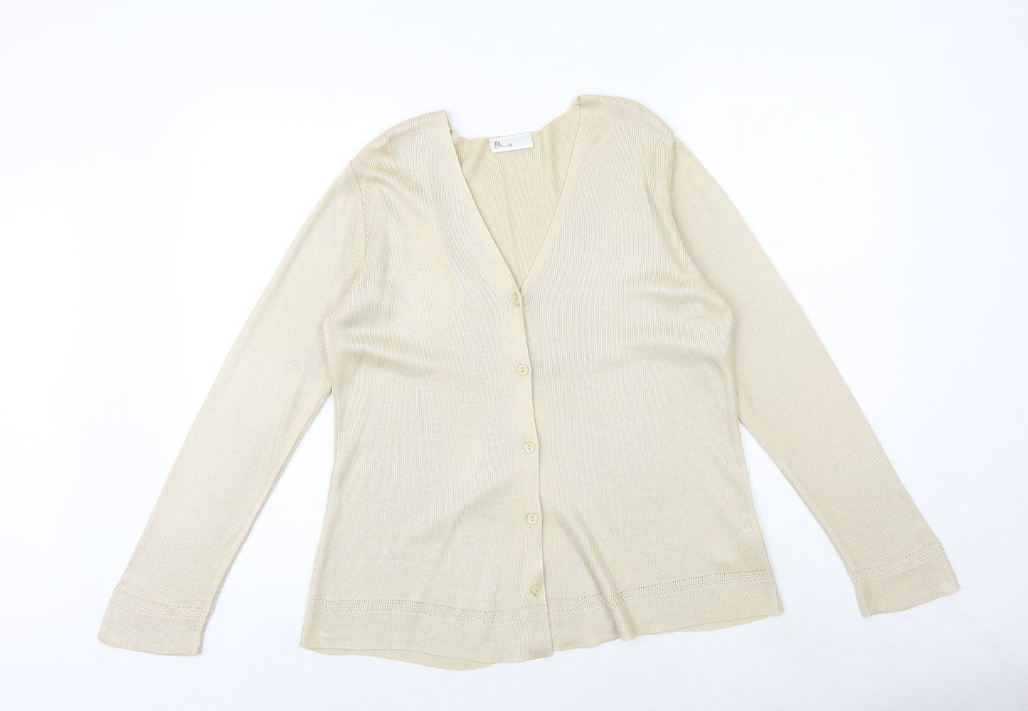 BHS Womens Beige V-Neck Acrylic Cardigan Jumper Size 14