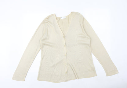 BHS Womens Beige V-Neck Acrylic Cardigan Jumper Size 14