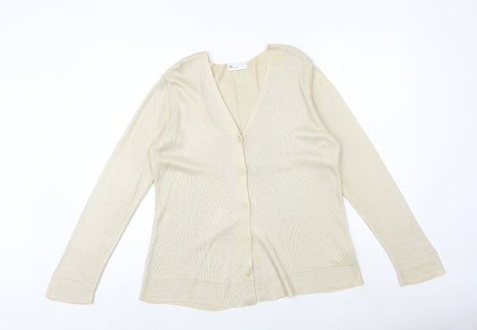 BHS Womens Beige V-Neck Acrylic Cardigan Jumper Size 14