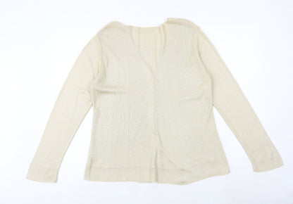 BHS Womens Beige V-Neck Acrylic Cardigan Jumper Size 14