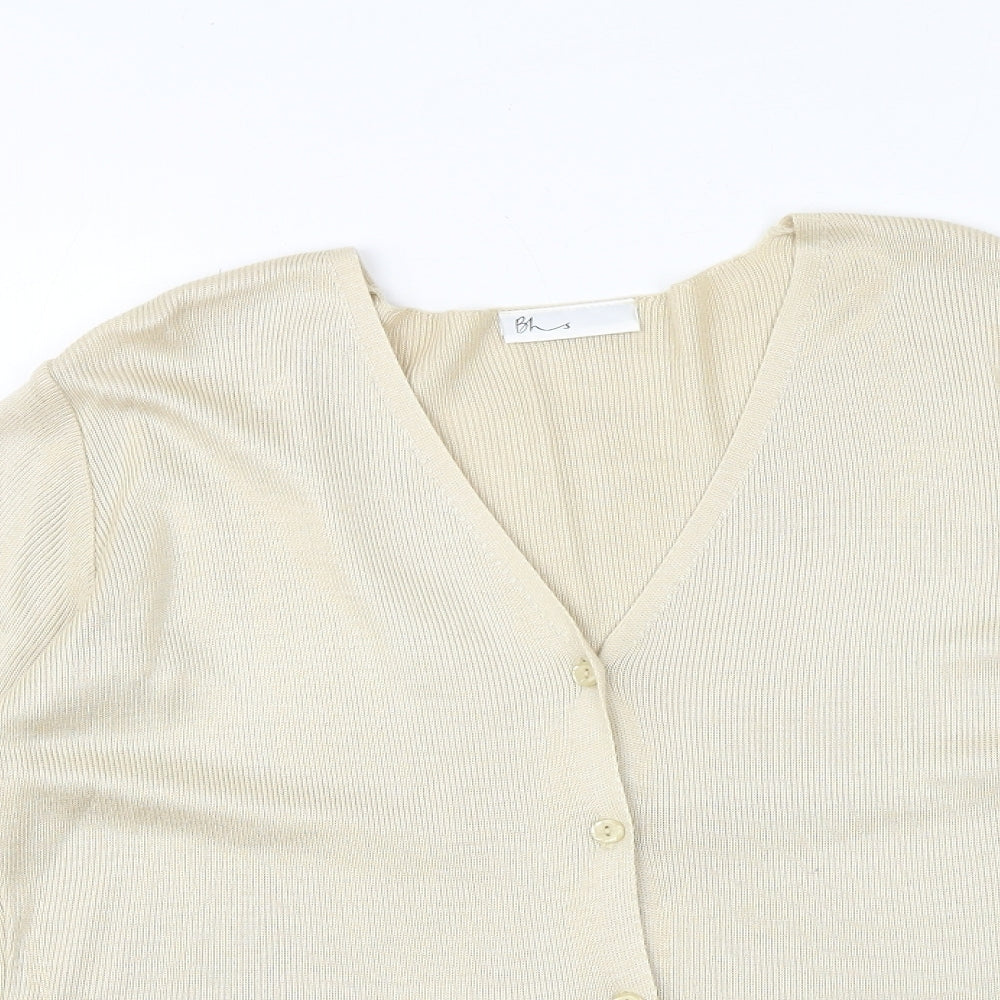 BHS Womens Beige V-Neck Acrylic Cardigan Jumper Size 14