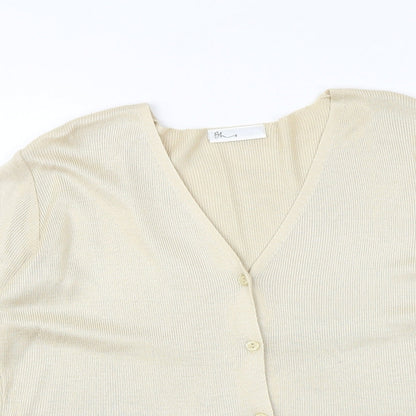 BHS Womens Beige V-Neck Acrylic Cardigan Jumper Size 14