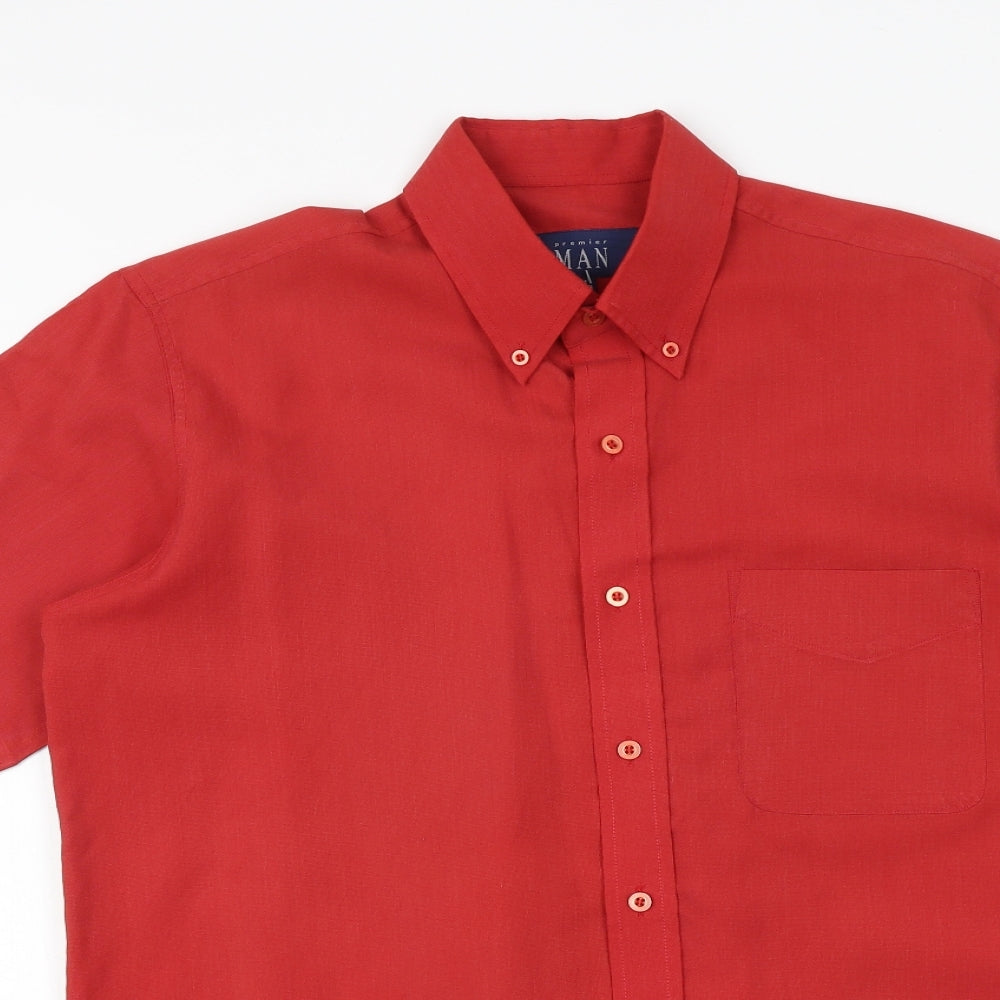 Mens UK Size M Premier Man Red  Button-Up Short Sleeve Casual Shirt