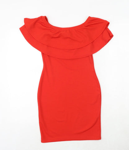 New Look Womens Red Polyester Bodycon Size 8 Off the Shoulder Pullover