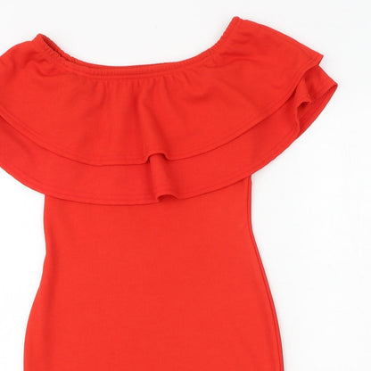 New Look Womens Red Polyester Bodycon Size 8 Off the Shoulder Pullover