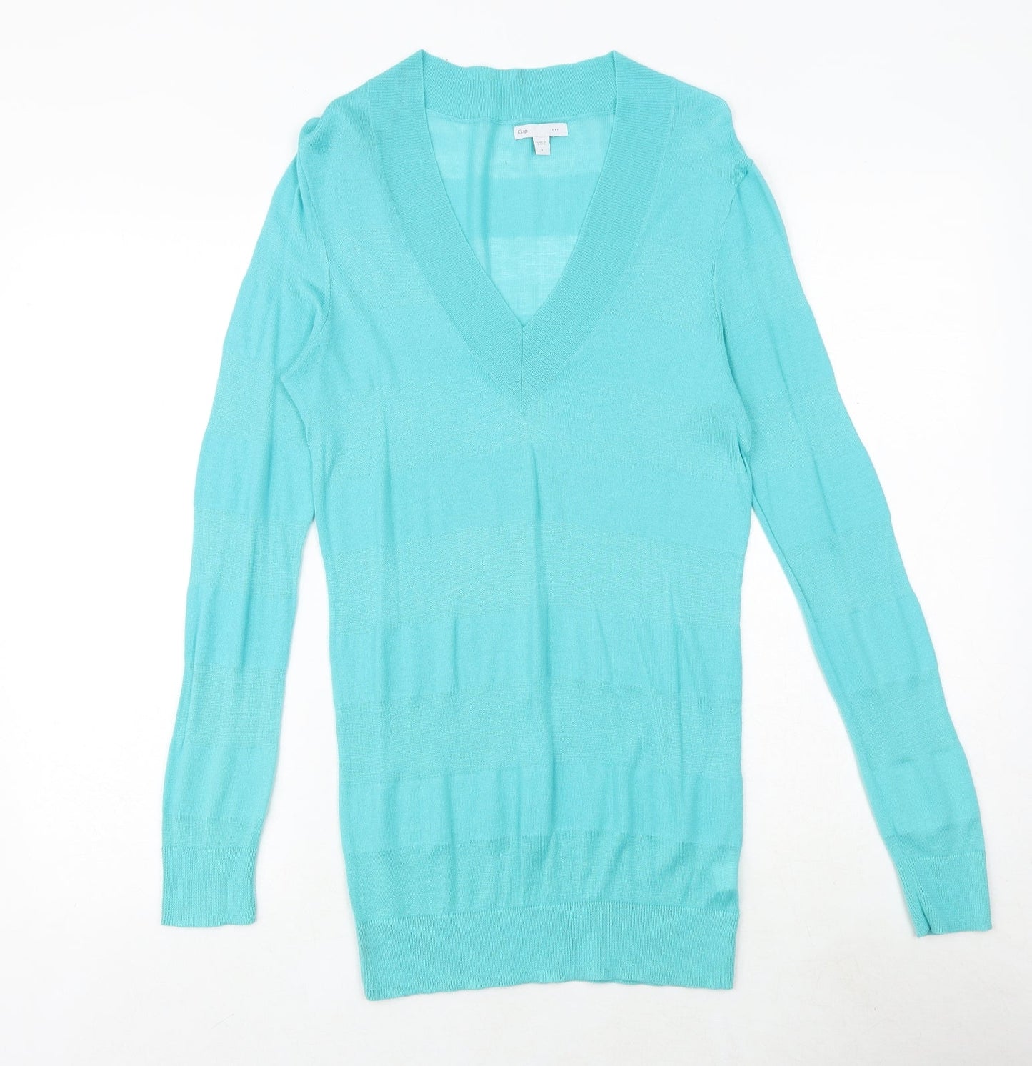 Gap Womens Blue V-Neck Cotton Pullover Jumper Size S