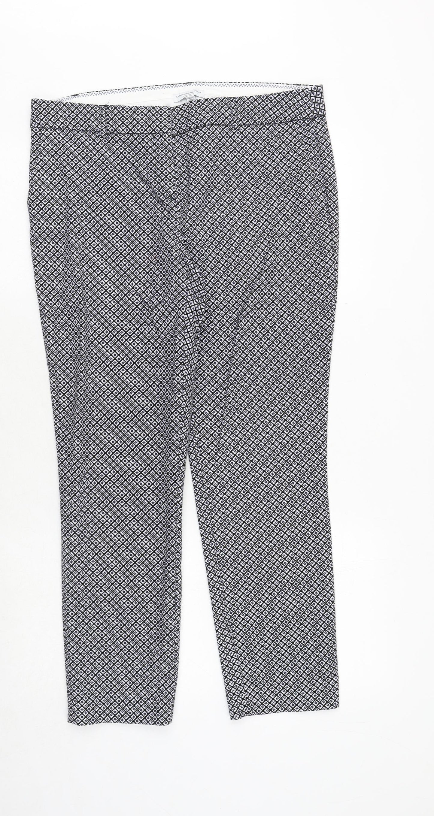 Katherine Barclay Womens Blue Geometric Cotton Chino Trousers Size 14 Regular Zip
