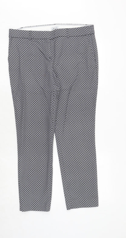 Katherine Barclay Womens Blue Geometric Cotton Chino Trousers Size 14 Regular Zip