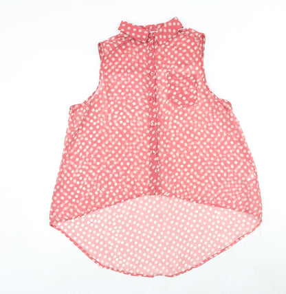 Glamorous Womens Pink Polka Dot Polyester Basic Tank Size 12 Collared