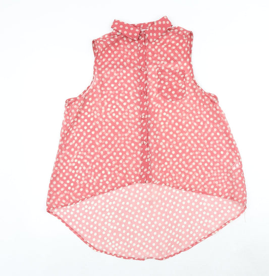 Glamorous Womens Pink Polka Dot Polyester Basic Tank Size 12 Collared