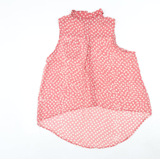 Glamorous Womens Pink Polka Dot Polyester Basic Tank Size 12 Collared