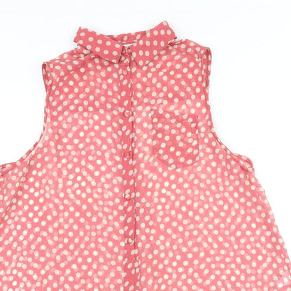 Glamorous Womens Pink Polka Dot Polyester Basic Tank Size 12 Collared