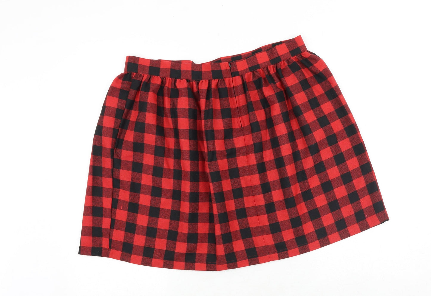 Affliction Black Premium Womens Red Check Cotton Skater Skirt Size XL Zip