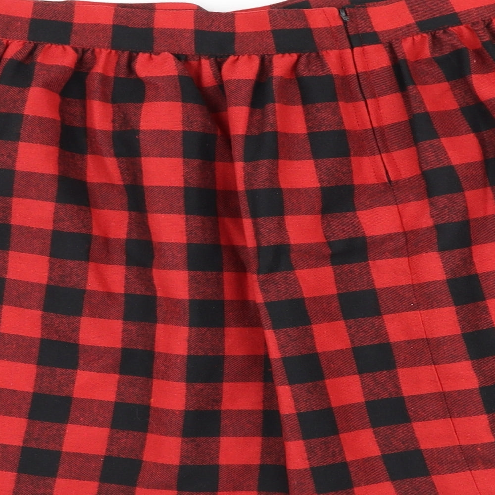 Affliction Black Premium Womens Red Check Cotton Skater Skirt Size XL Zip