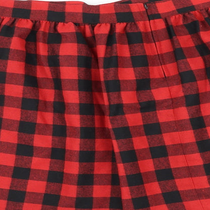 Affliction Black Premium Womens Red Check Cotton Skater Skirt Size XL Zip