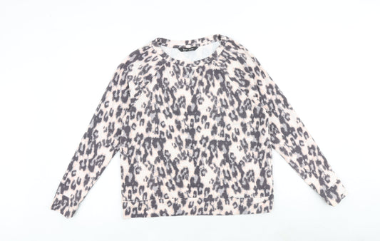 Bonmarché Womens Grey Animal Print Cotton Pullover Sweatshirt Size 12 Pullover - Leopard Pattern