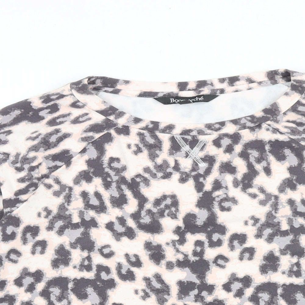 Bonmarché Womens Grey Animal Print Cotton Pullover Sweatshirt Size 12 Pullover - Leopard Pattern