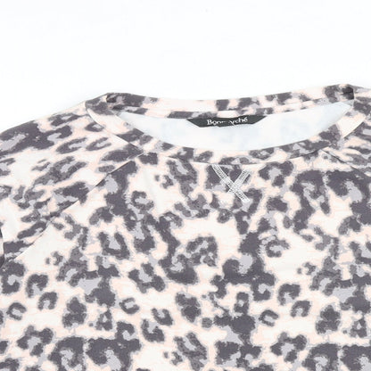 Bonmarché Womens Grey Animal Print Cotton Pullover Sweatshirt Size 12 Pullover - Leopard Pattern